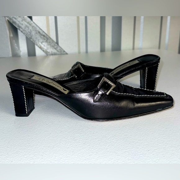 Brighton Shoes - Brighton Bench Made Sz 6 1/2 M Black Mule Clog Heels Faux Alligator Skin